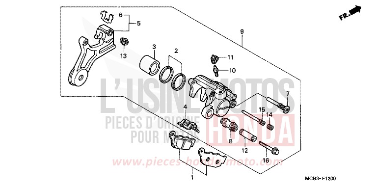 REAR BRAKE CALIPER for Transalp 650 MOODY BLUE METALLIC (PB296) from 2001